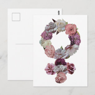 Postal Feminista - Símbolo femenino venus con flores