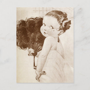 Postal Femme Fatale con fanático de la pluma egipcia