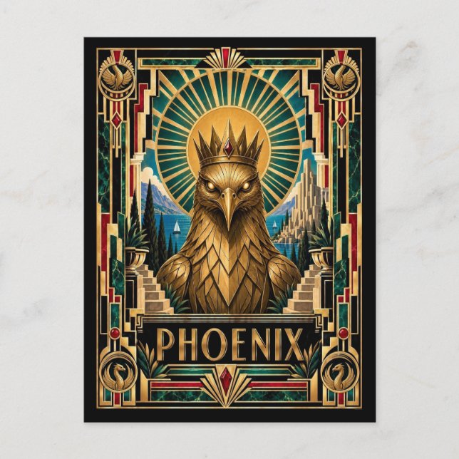 Postal Fénix, Art Deco Mitológico (Anverso)
