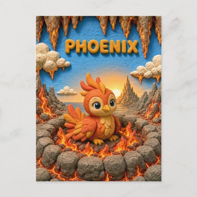 Postal Fénix Bebé Adorable, Mítico (Anverso)