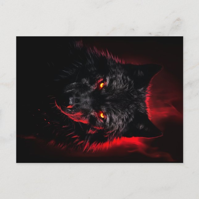 Postal Fenrir - Lobo negro con ojos rojos (Anverso)