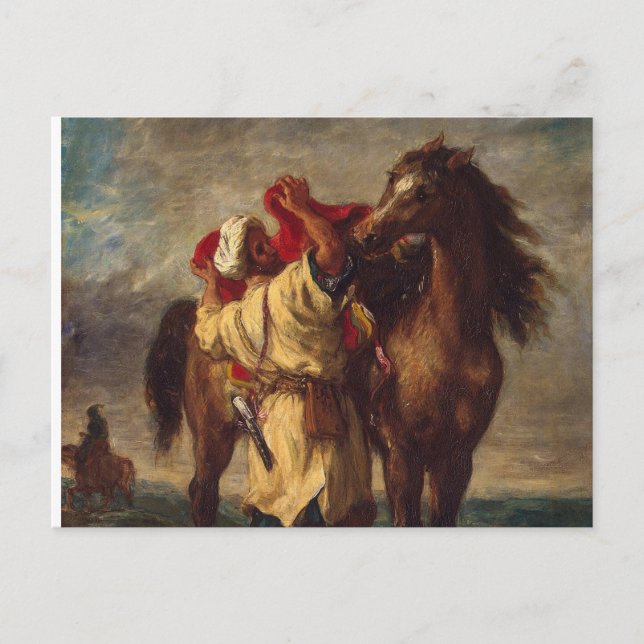 Postal Ferdinand Delacroix Arab cargando su caballo (Anverso)