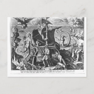 Postal Ferdinand Magallanes a bordo de su carabela, 1522
