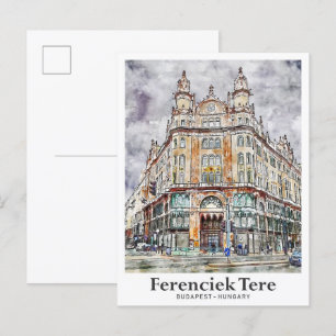 Postal Ferenciek Tere Budapest Hungría Viaje acuarela