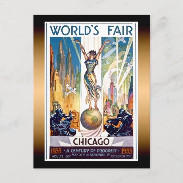 Postal Feria Mundial de Chicago de 1933 - Art Deco retro  (Anverso)