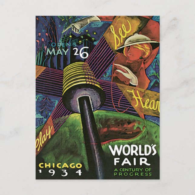 Postal Feria Mundial de Chicago US Viajes Antiguos (Anverso)