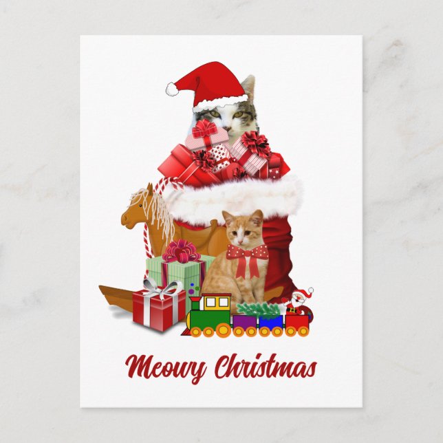 Postal Feriado de los gatos de los Navidades Meowy (Anverso)