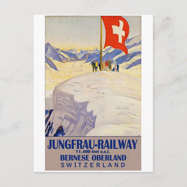 Postal Ferrocarril de Jungfrau, Oberland bernés, Suiza (Anverso)