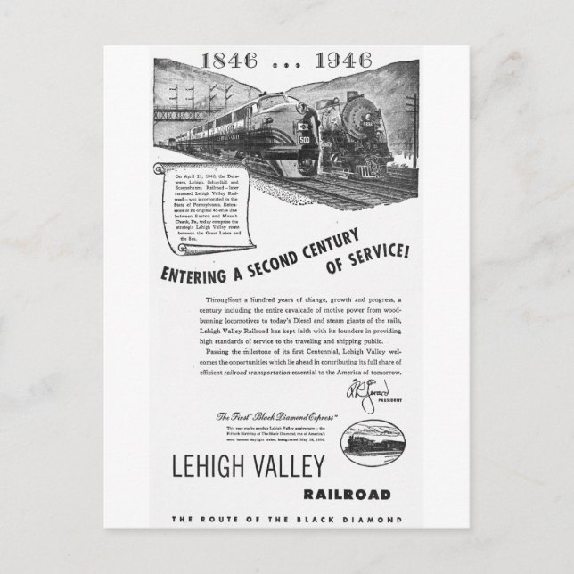 Postal Ferrocarril de Lehigh Valley-Un Segundo Siglo de S (Anverso)