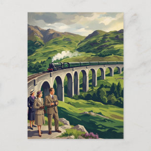 Postal Ferrocarril de viaje vintage de las Tierras Altas
