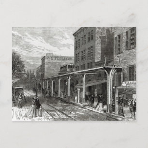 Postal Ferrocarril elevado en Greenwich Street, Nueva Yor