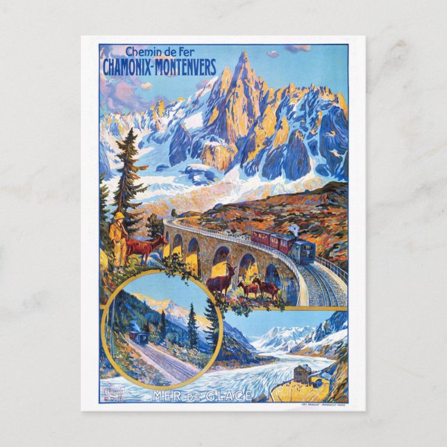 Postal Ferrocarril Montevers, Francia, tren sobre el puen (Anverso)