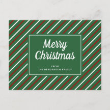 Ferry Christmas Green Red White Strips Postcard