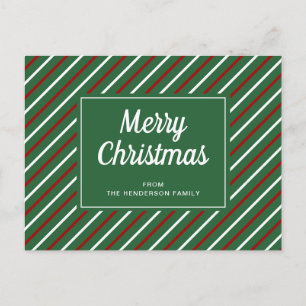 Postal Ferry Christmas Green Red White Strips Postcard