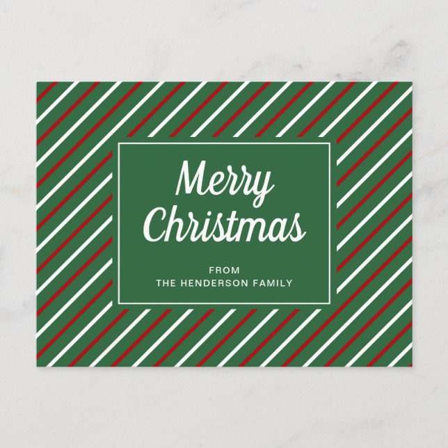 Postal Ferry Christmas Green Red White Strips Postcard (Anverso)