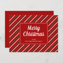 Ferry Christmas Red Green Strips Pattern Postcard