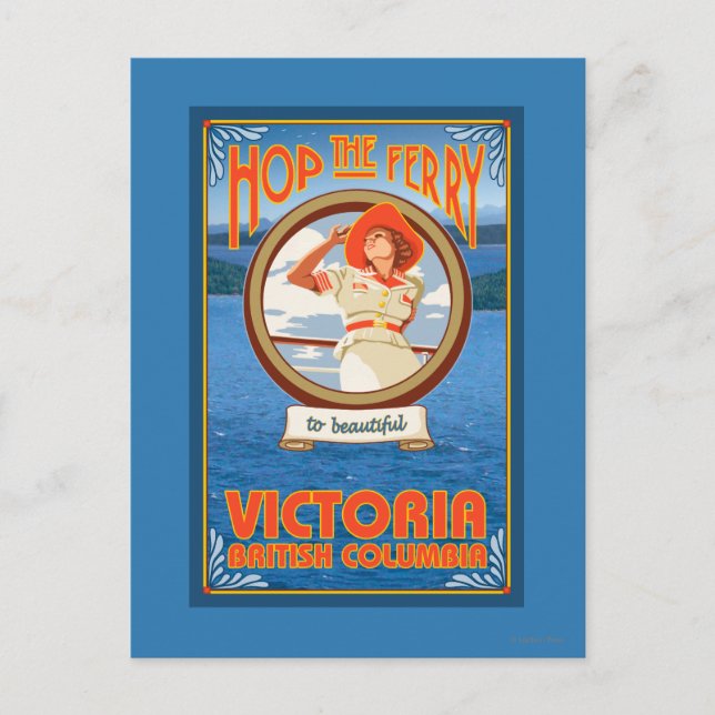 Postal Ferry de una mujer en bicicleta - Victoria, BC Can (Anverso)