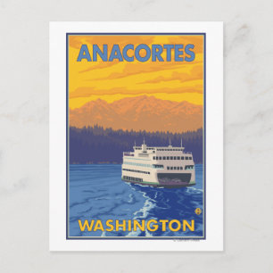 Postal Ferry y montañas - Anacortes, Washington