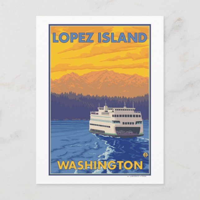 Postal Ferry y montañas - Isla López, Washington (Anverso)