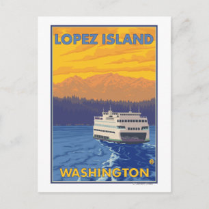 Postal Ferry y montañas - Isla López, Washington
