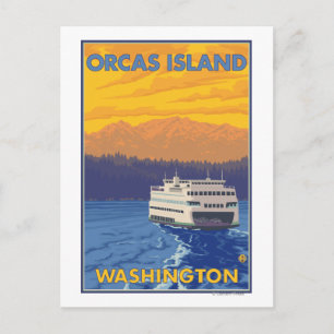 Postal Ferry y montañas - Isla Orcas, Washington