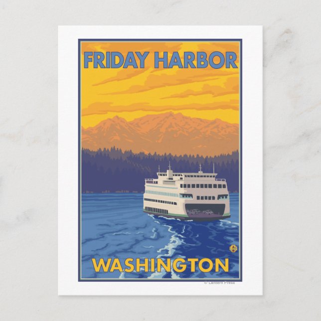 Postal Ferry y montañas - Viernes Harbour, Washington (Anverso)