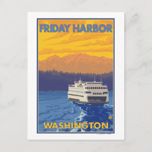 Postal Ferry y montañas - Viernes Harbour, Washington