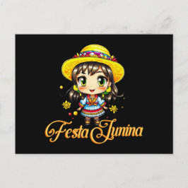 Postal Festa Junina Cute Farm Chica