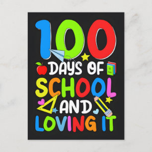Postal Festiva 100 Días De Escuela Y Me Encanta Diseño Vectorial
