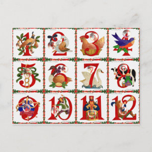 Postal Festiva 12 días de regalos de la impresión del edredón del