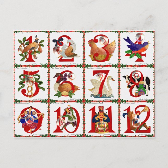Postal Festiva 12 días de regalos de la impresión del edredón del (Anverso)