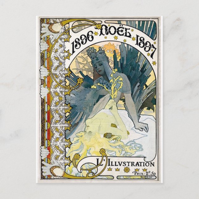 Postal Festiva 1896 NOEL 1897 Alphonse Maria Mucha (Anverso)