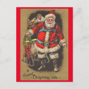 Postal Festiva 1915 Papá Noel con su trineo y juguetes