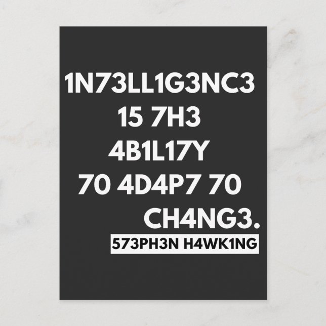 POSTAL FESTIVA 1N73LL1G3NC3 15 7H3 4B1L17Y 70 4D4P7 70 CH4NG3. (Anverso)