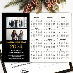 Postal Festiva 2024 Business 2 Photo Modern Gold Black Calendar
