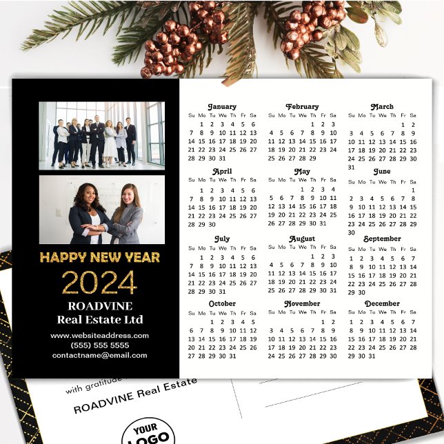 Postal Festiva 2024 Business 2 Photo Modern Gold Black Calendar (Subido por el creador)