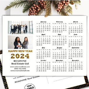Postal Festiva 2024 Business 2 Photo Modern Gold Script Calendar