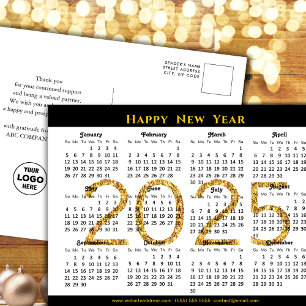 Postal Festiva 2025 Business Calendar Modern Black Gold Purpurina