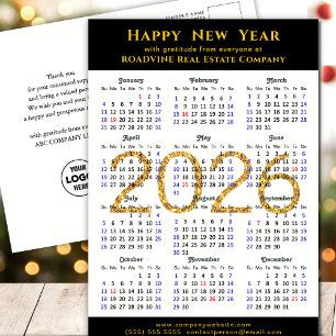 Postal Festiva 2025 Business Calendar Modern Black Gold Purpurina