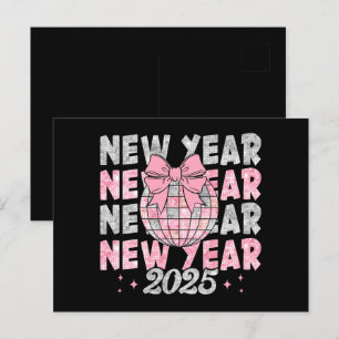 Postal Festiva 2025 Feliz Año Nuevo Disco Ball Rosa