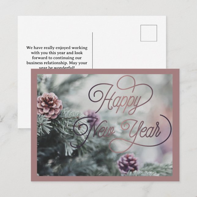 Postal Festiva 2025 Feliz Año Nuevo Personalizado Rosado (Anverso / Reverso)