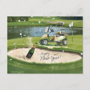 Postal Festiva 2026 Golf Feliz Año Nuevo de Bunker Mujer golfista