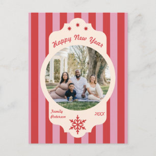 Postal Festiva 2027 feliz año nuevo foto familia rayas rojas lind