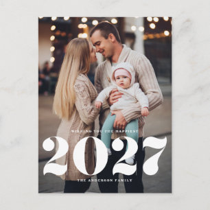 Postal Festiva 2027 Tipografía Negrita Vertical Año Nuevo Moderno