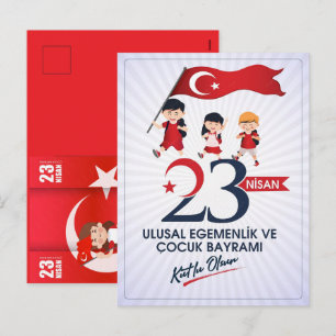 Postal Festiva 23 de abril Celebración alegre para niños