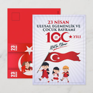 Postal Festiva 23 Nisan Día del Niño Celebración Alegre Para Niño