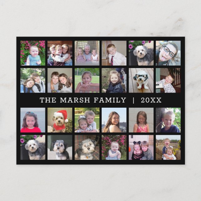 Postal Festiva 24 Collage de fotos con apellido Fecha - negro (Anverso)