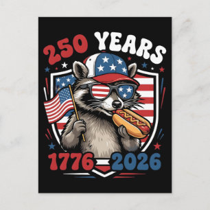 Postal Festiva 250 años 1776 2026 mapache patriótico usa independ
