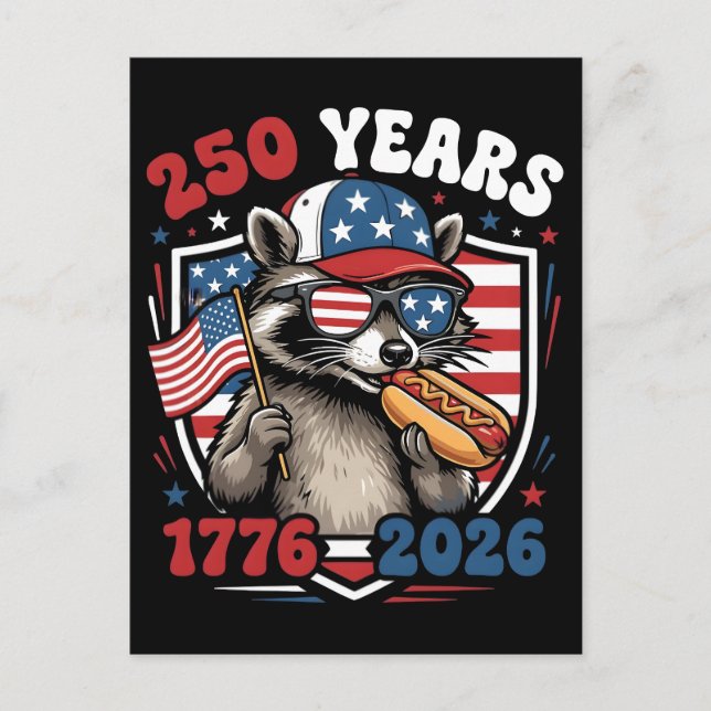 Postal Festiva 250 years 1776 2026 patriotic raccoon usa independ (Anverso)