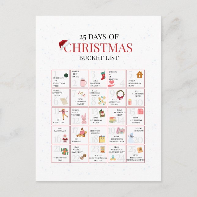Postal Festiva 25 Days of Christmas Bucket List Art (Anverso)